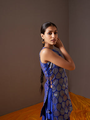 Banarasi zari kurta with side dori tie-ups - Imperial blue