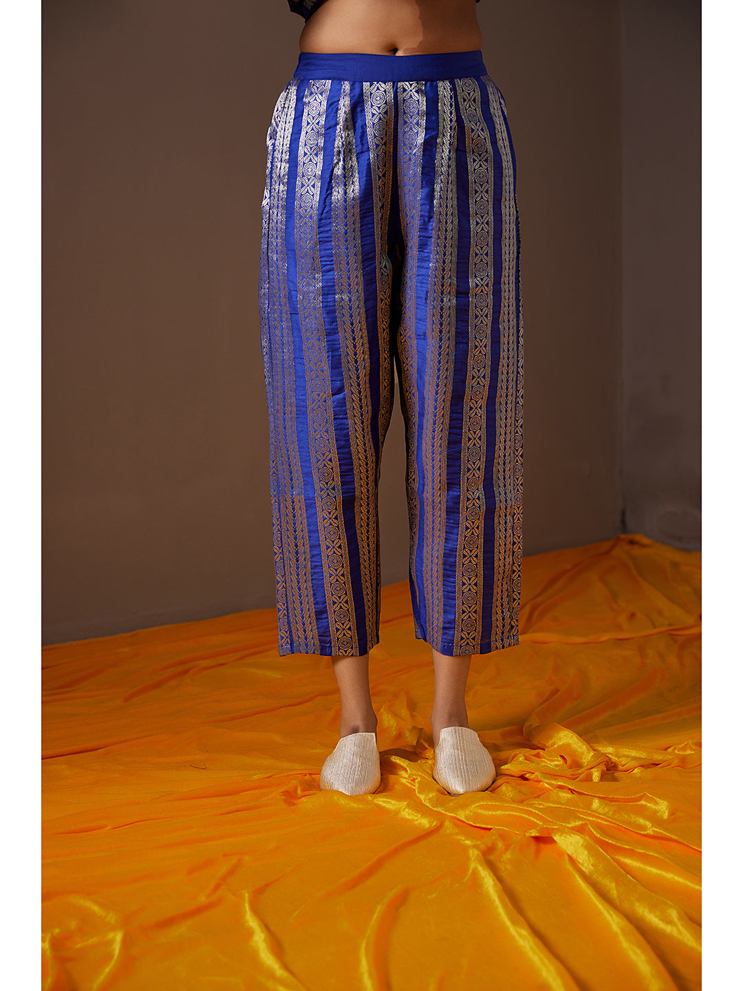 Straight Banarasi zari pants-Imperial blue