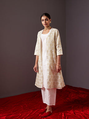 Banarasi zari jacket with straight kurta-pearl white