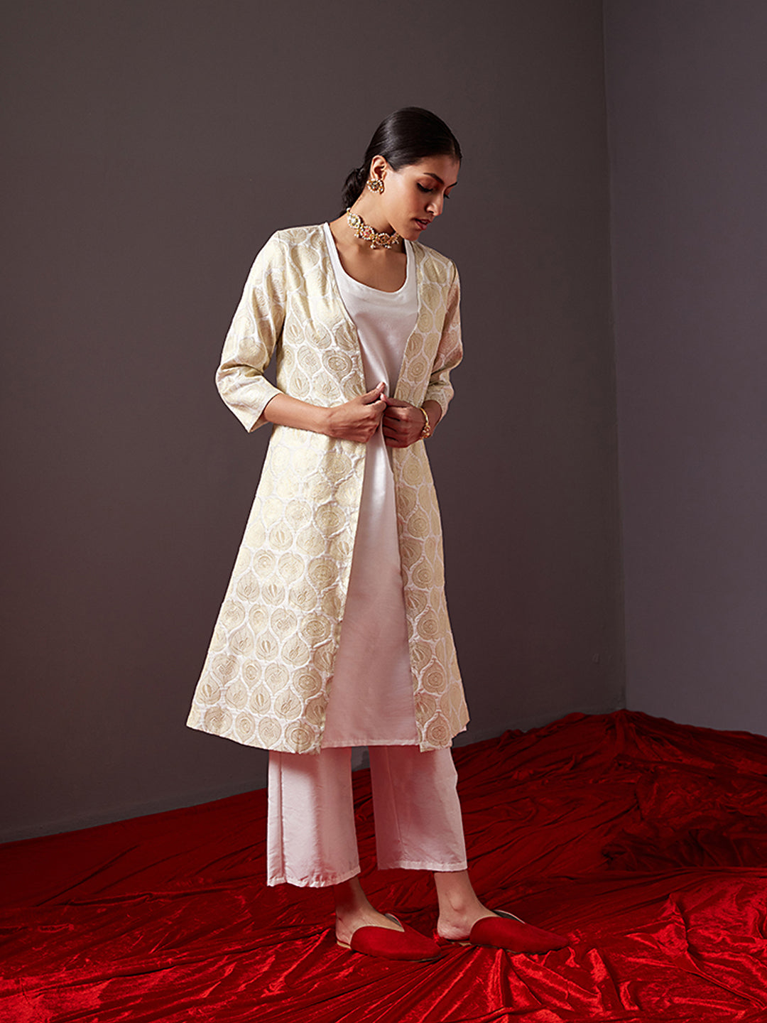 Banarasi zari jacket with straight kurta & Pants