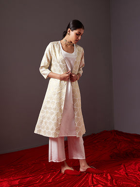 Banarasi zari jacket with straight kurta-pearl white
