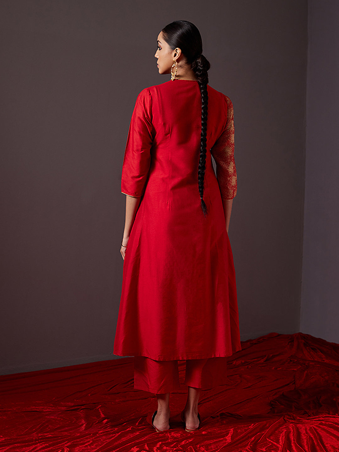 Banarasi zari angrakha kurta with Dori tie up-Scarlet Red