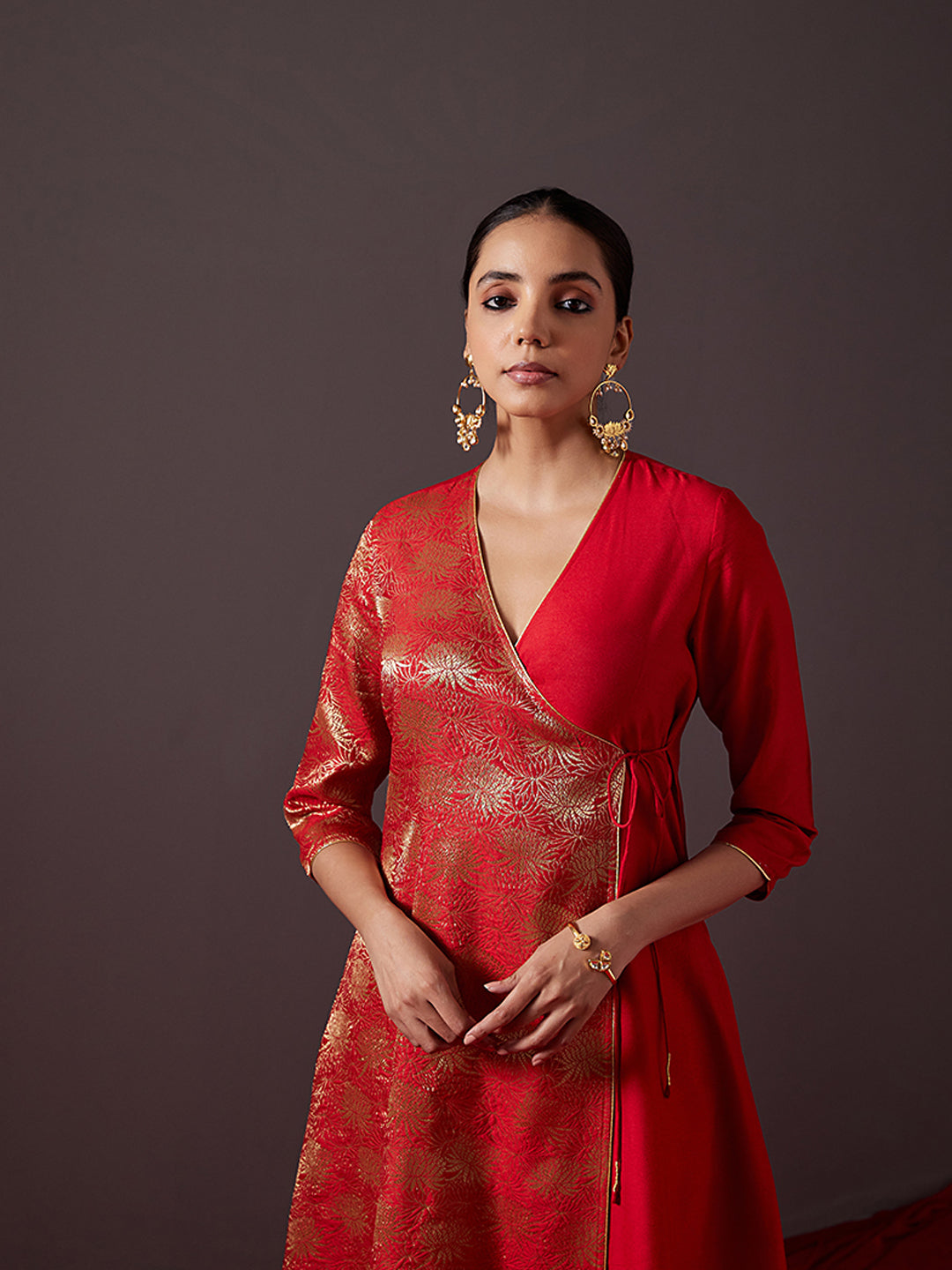 Banarasi zari angrakha kurta with Dori tie up-Scarlet Red