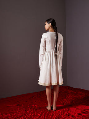 Circular dress with churidar sleeves- Pearl white