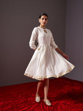 Circular dress with churidar sleeves- Pearl white