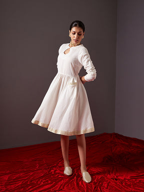 Circular dress with churidar sleeves- Pearl white