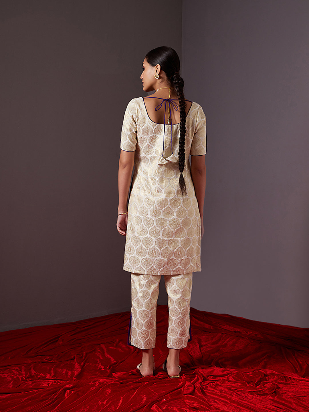 Side slit Banarasi zari pant- pearl white