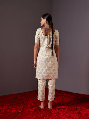 Side slit Banarasi zari pant- pearl white