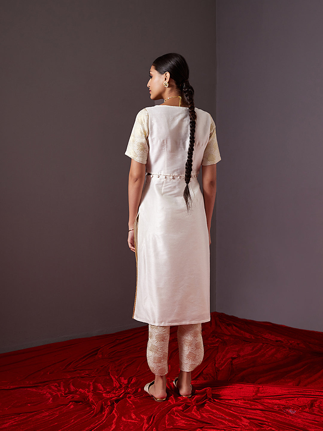 Banarasi Kurta with detachable zari blouse -pearl white