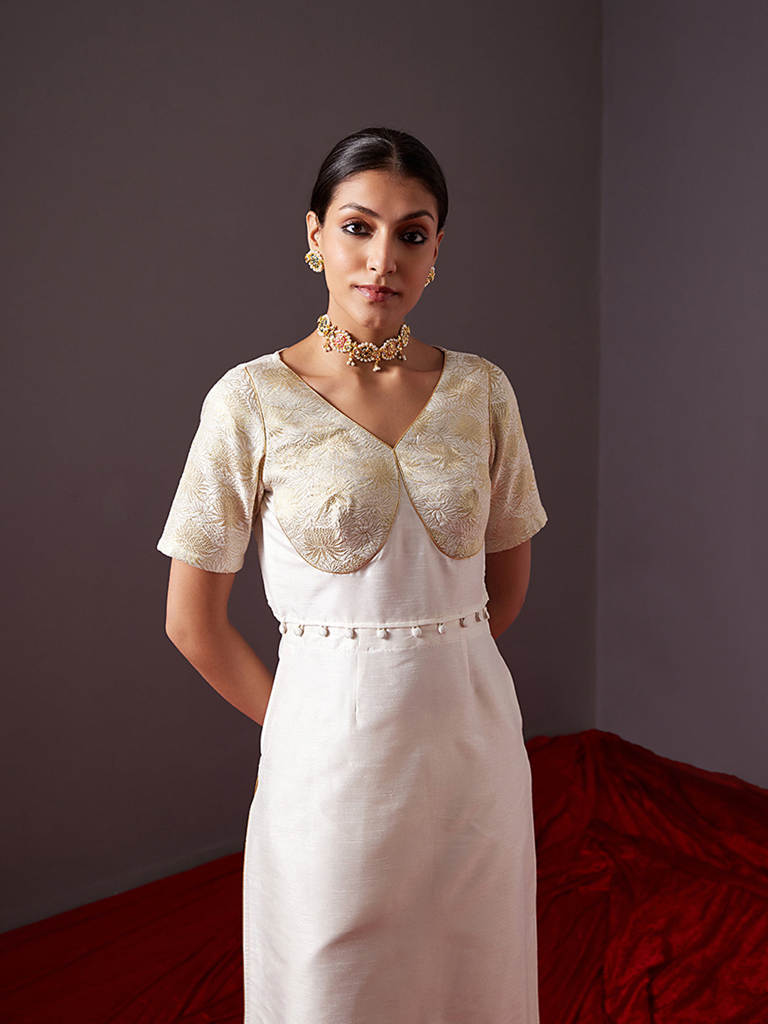 Banarasi Kurta with detachable zari blouse -pearl white