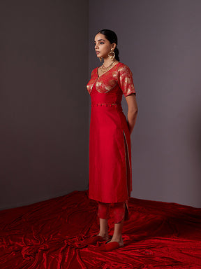 Banarasi Kurta with detachable zari blouse -Scarlet red