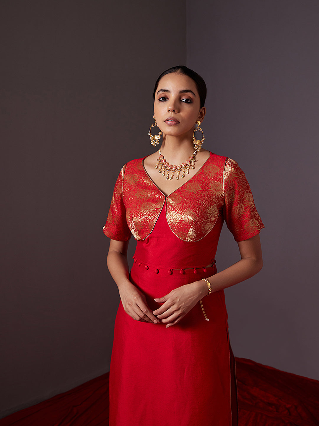 Banarasi Kurta with detachable zari blouse -Scarlet red