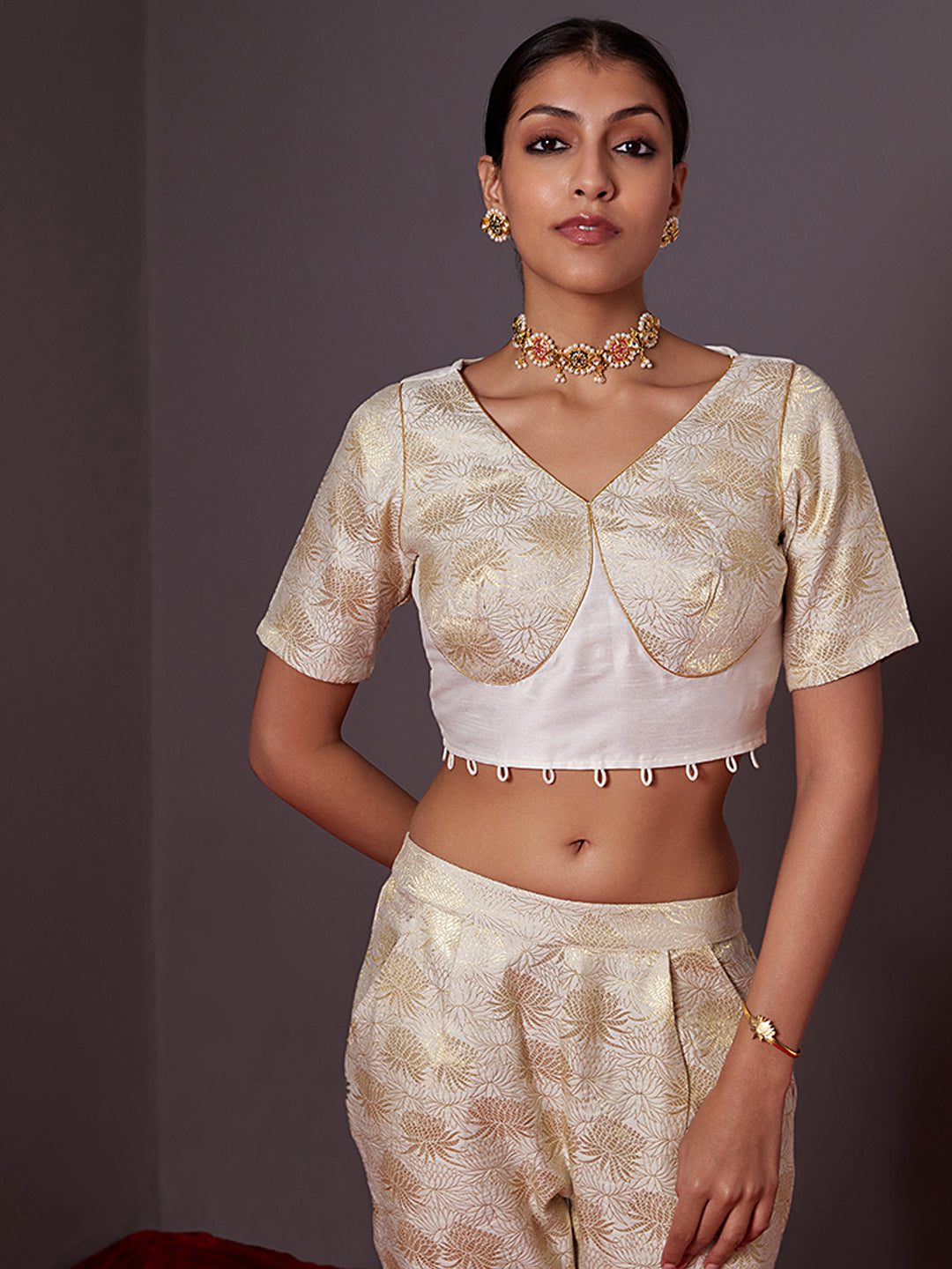 Banarasi Kurta with detachable zari blouse -pearl white