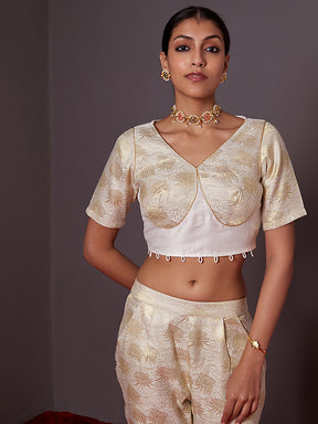 Banarasi Kurta with detachable zari blouse -pearl white