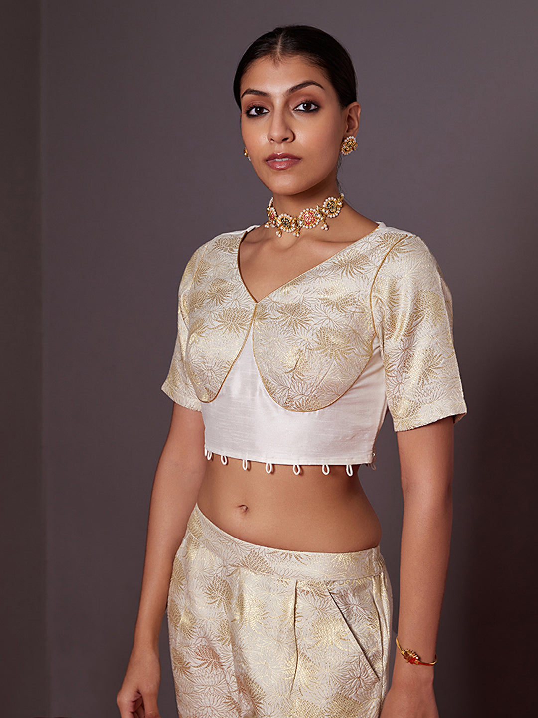 Banarasi Kurta with detachable zari blouse -pearl white