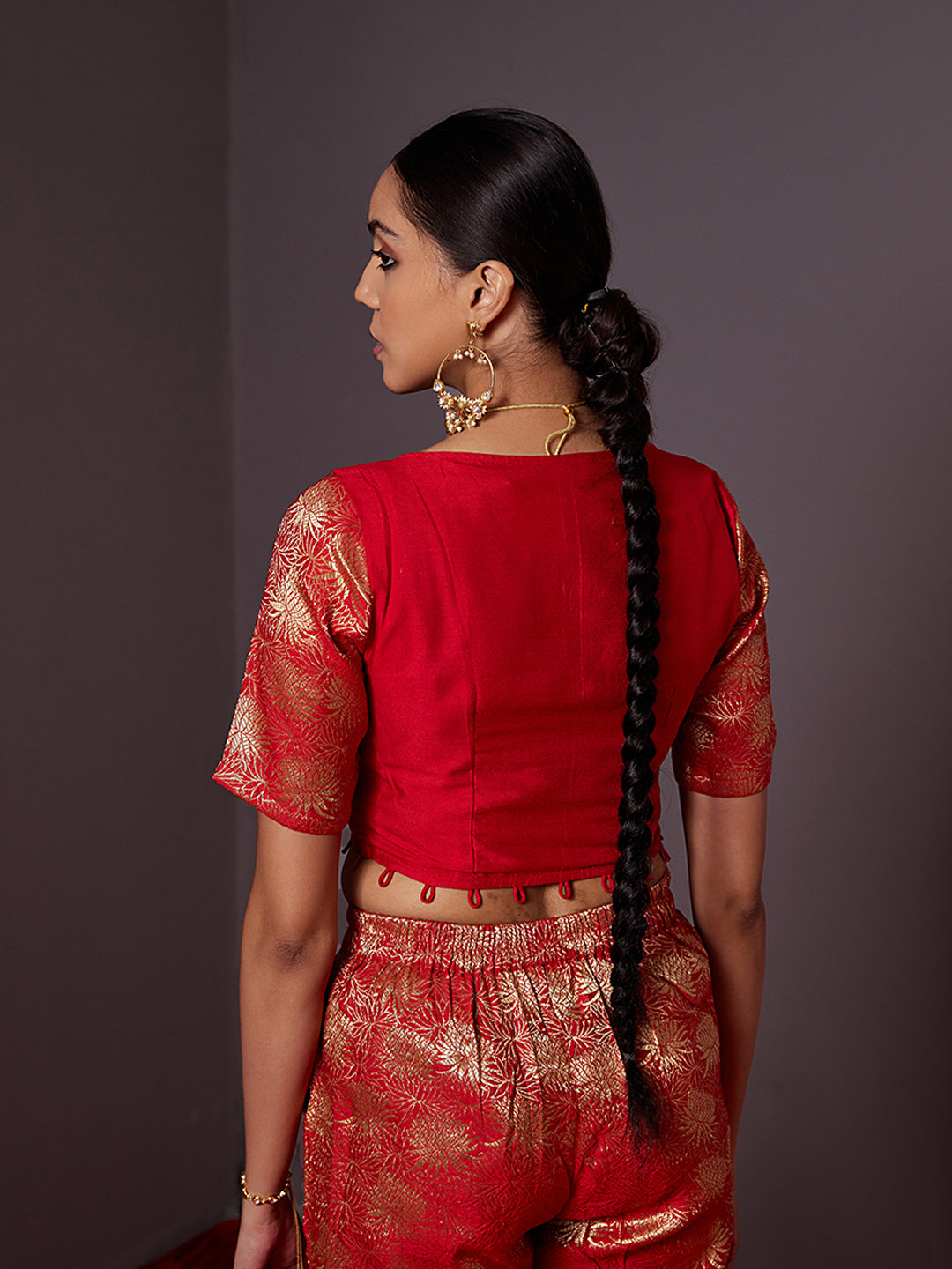 Banarasi Kurta with detachable zari blouse -Scarlet red