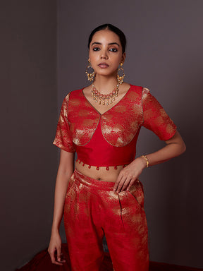 Banarasi Kurta with detachable zari blouse -Scarlet red