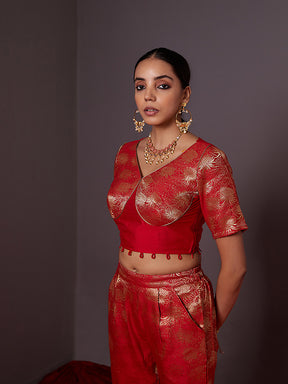 Banarasi Kurta with detachable zari blouse -Scarlet red