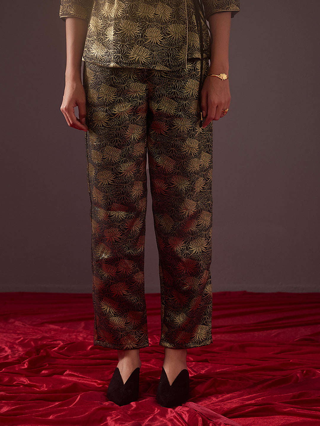 Straight Banarasi zari pants-metallic black