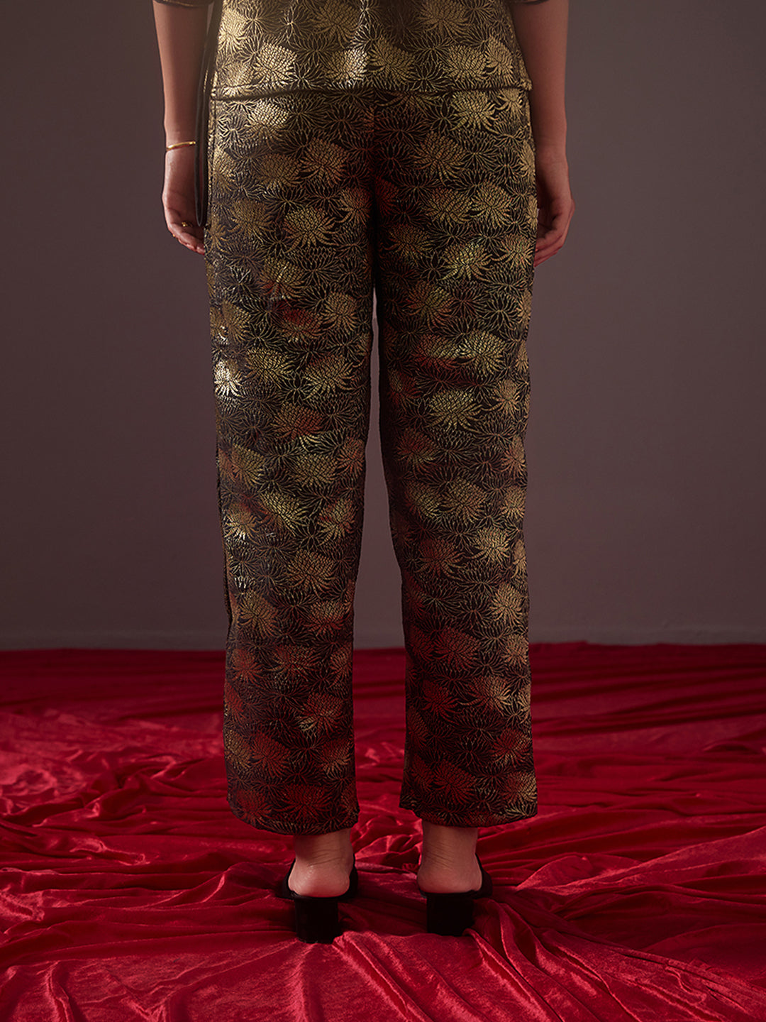 Straight Banarasi zari pants-metallic black