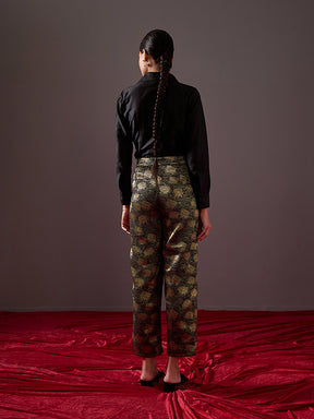 Buttoned up wrap shirt with overlapping tie-up-metallic black