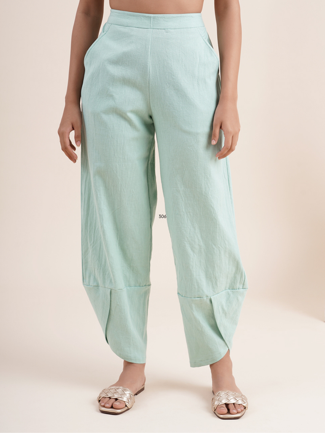 Mint green- overlapped hem pants