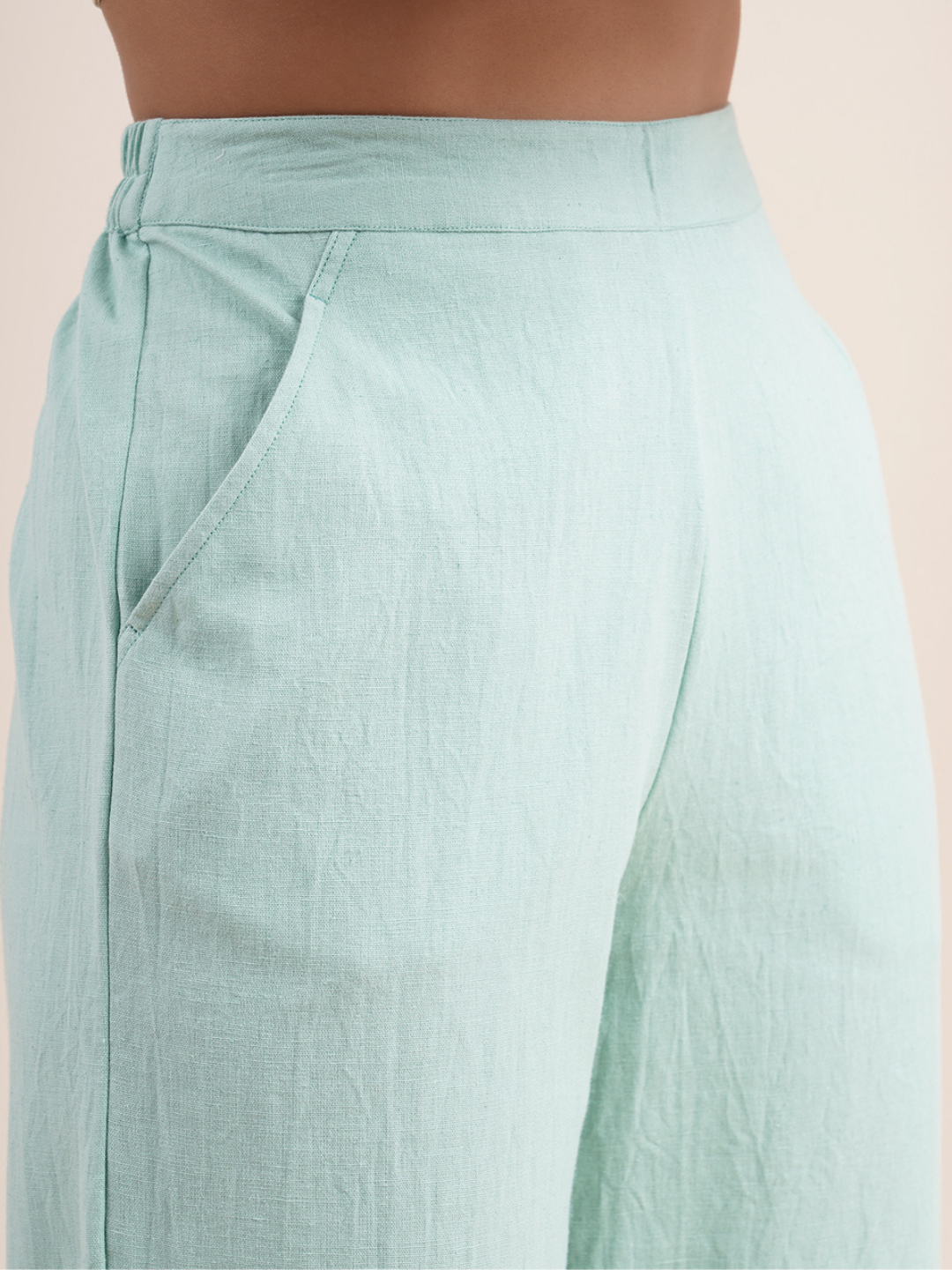 Mint green- overlapped hem pants