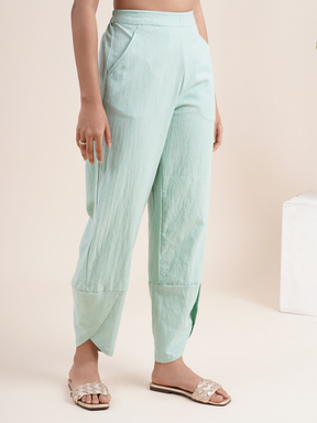 Mint green- overlapped hem pants