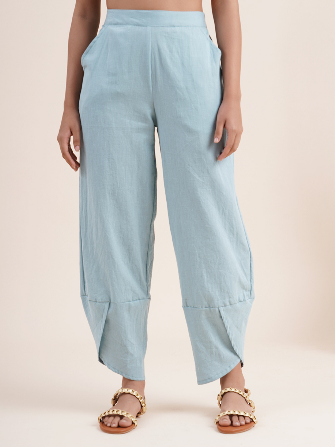 Sky blue- overlapped hem pants