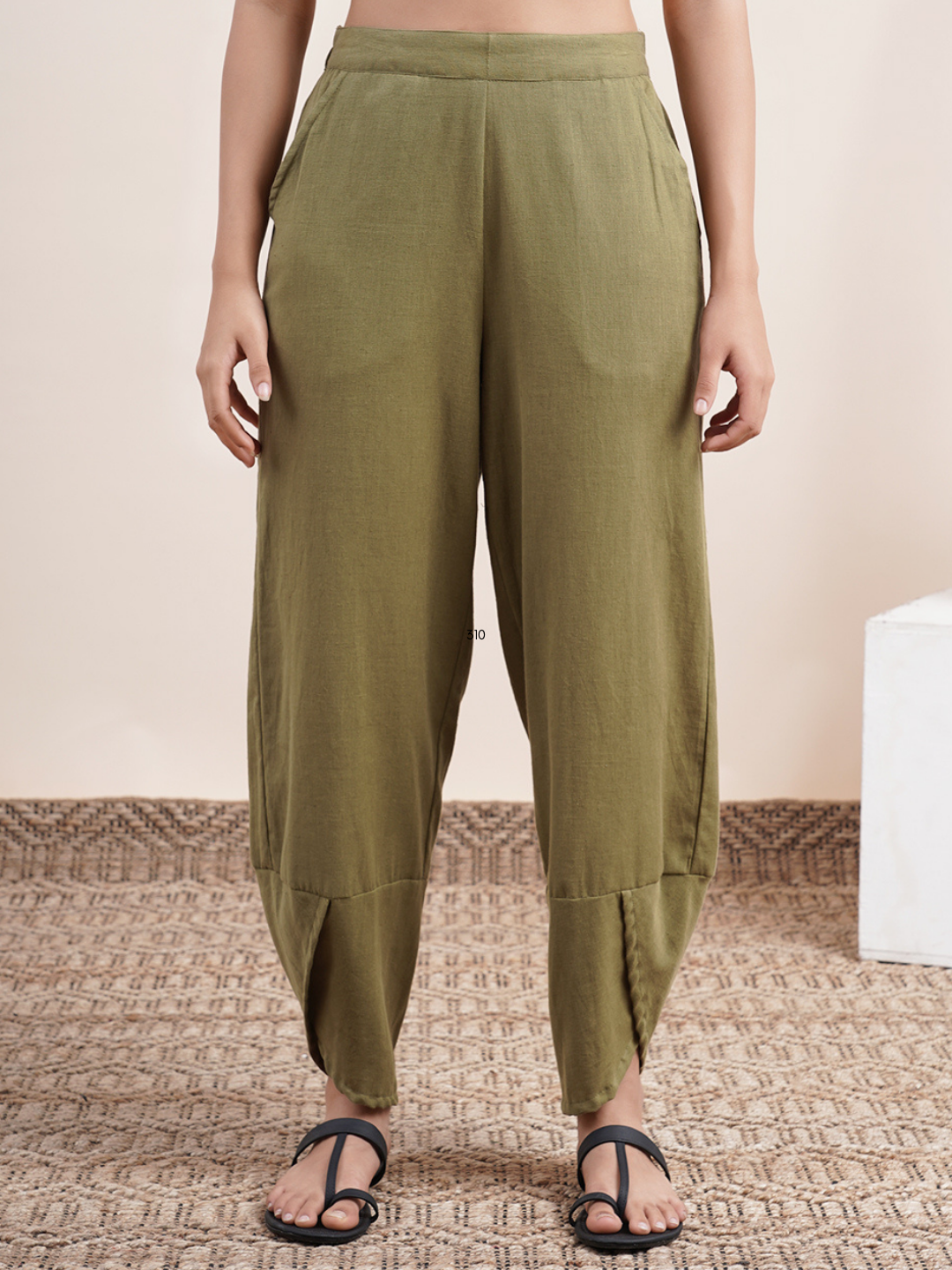 Olive Green- overlapped hem pants