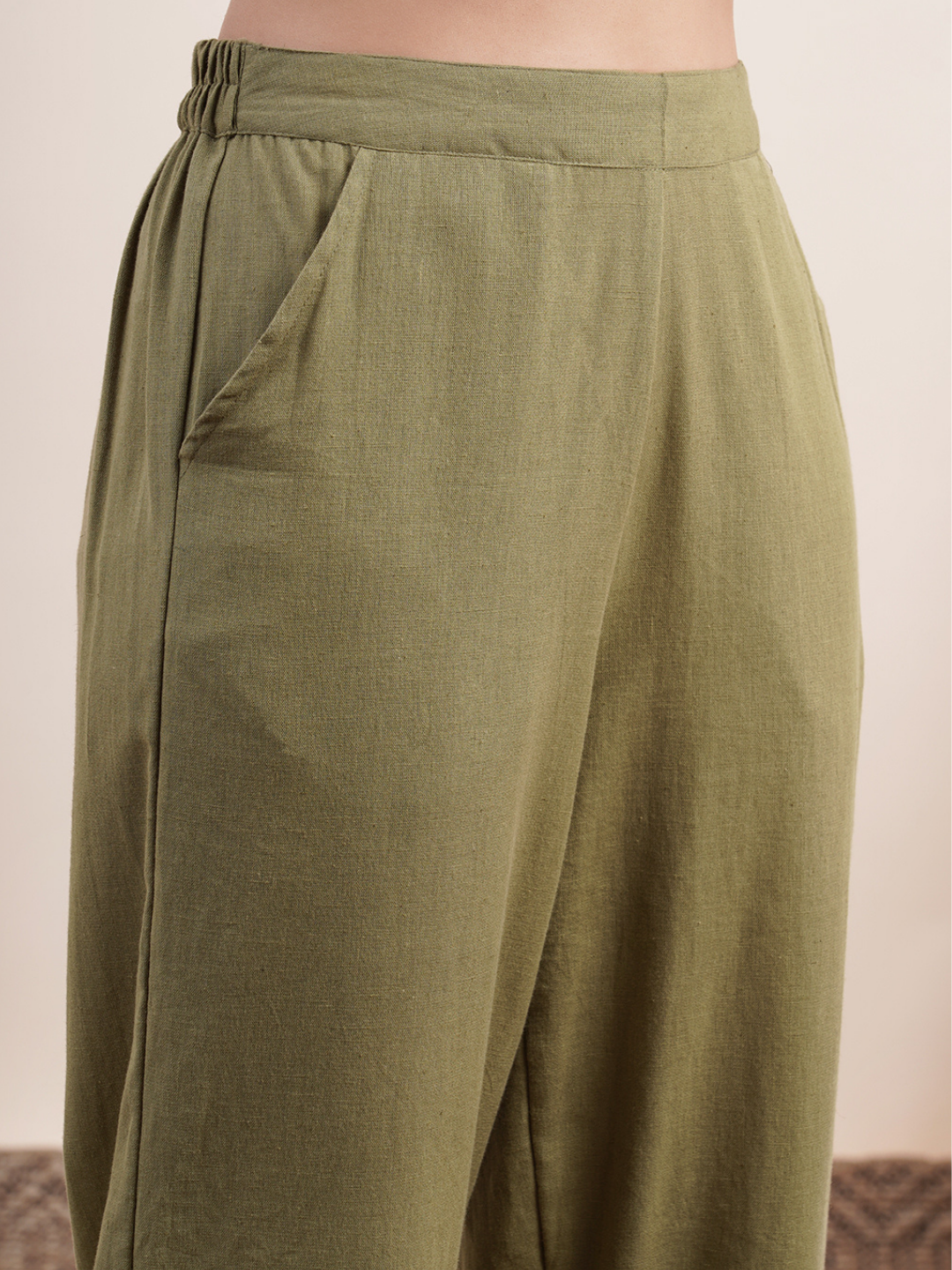 Olive Green- overlapped hem pants