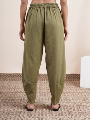 Olive Green- overlapped hem pants