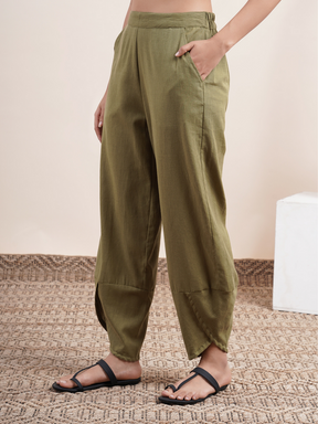 Olive Green- overlapped hem pants