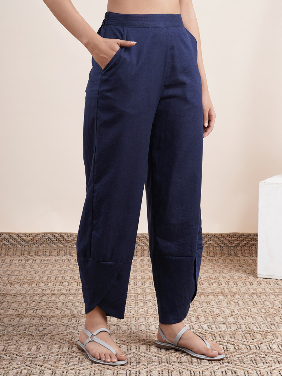 Navy Blue- overlapped hem pants