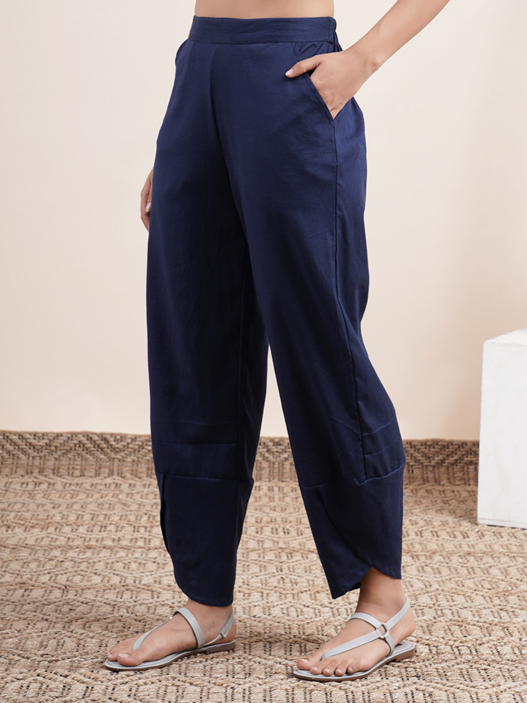 Navy Blue- overlapped hem pants