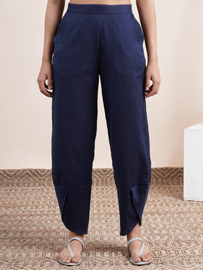 Navy Blue- overlapped hem pants