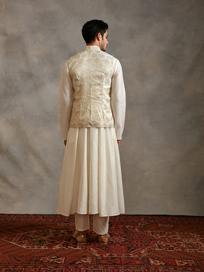 Banarasi zari jacket with paneled anarkali kurta & pants-ivory