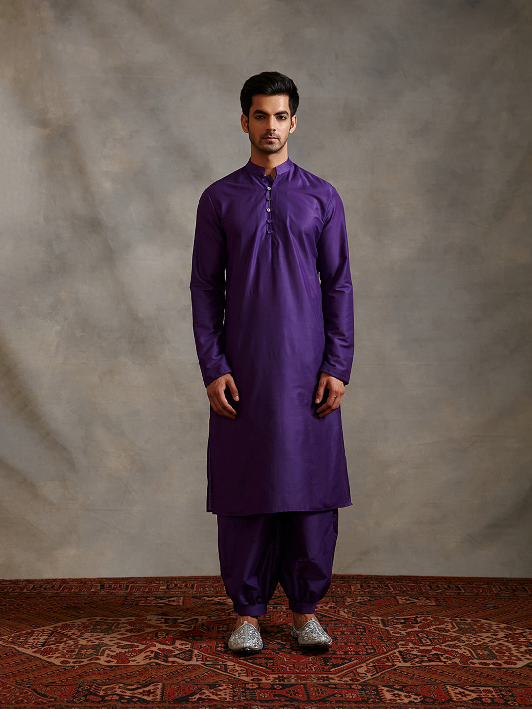 Banarasi kurta with Mandarin collar-Royal purple