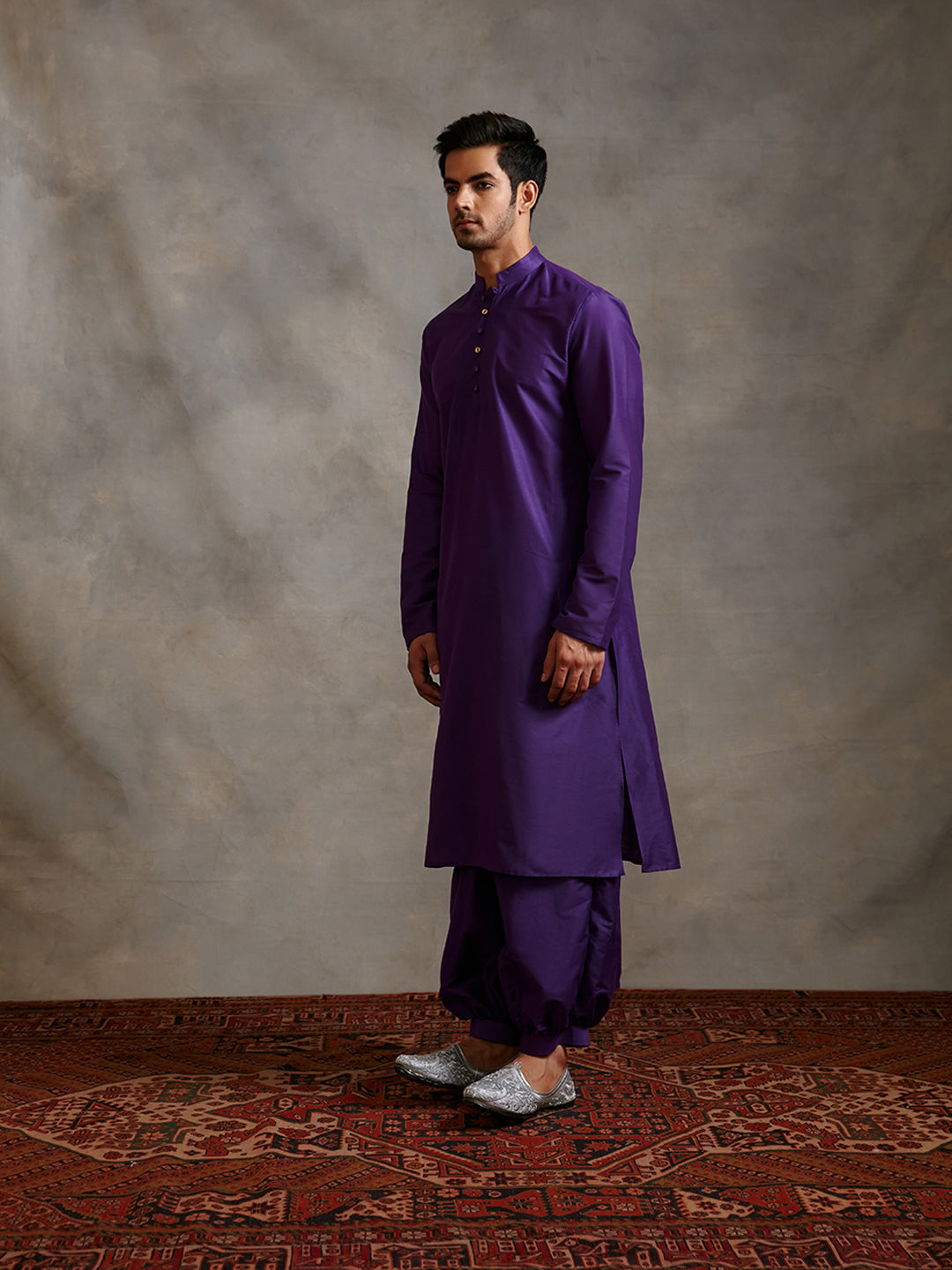 Banarasi kurta with Mandarin collar-Royal purple