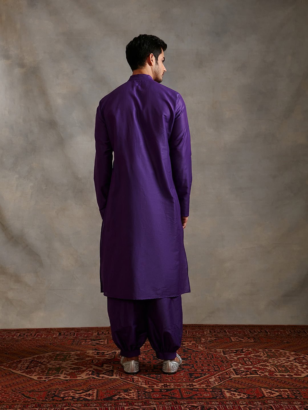 Banarasi kurta with Mandarin collar-Royal purple