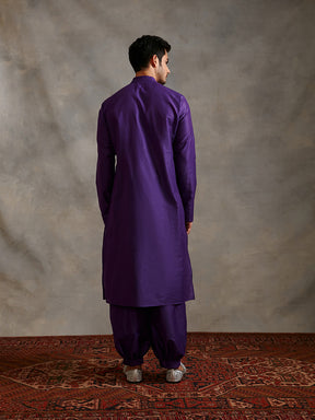 Banarasi kurta with Mandarin collar-Royal purple