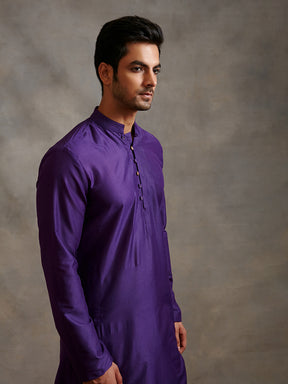 Banarasi Mandarin collar kurta with pathani pant-Royal purple