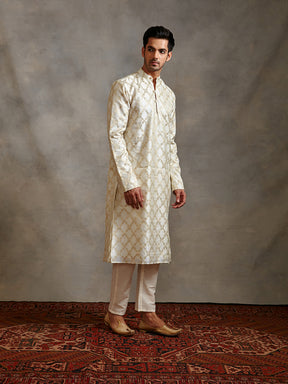 Banarasi zari kurta with straight pants- Ivory