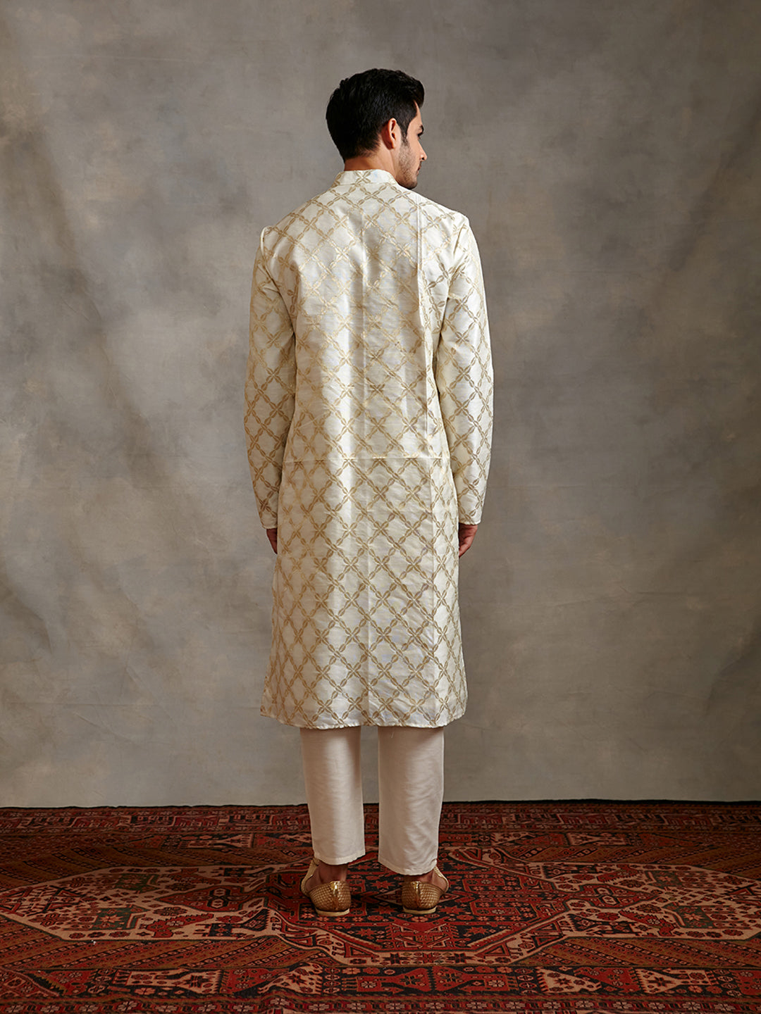 Banarasi zari kurta -ivory