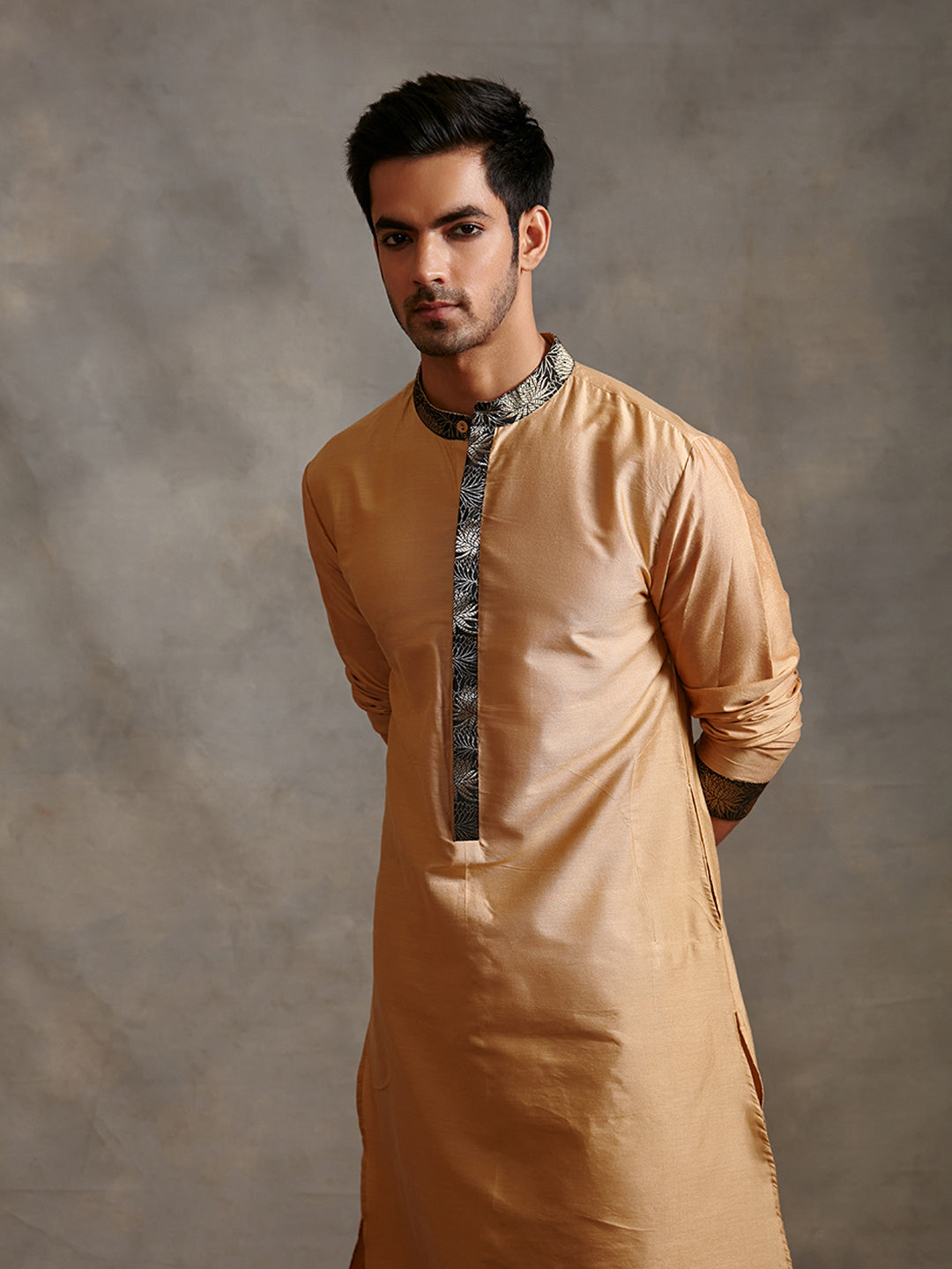 Banarasi zari detail Buttoned down kurta Set - sand beige