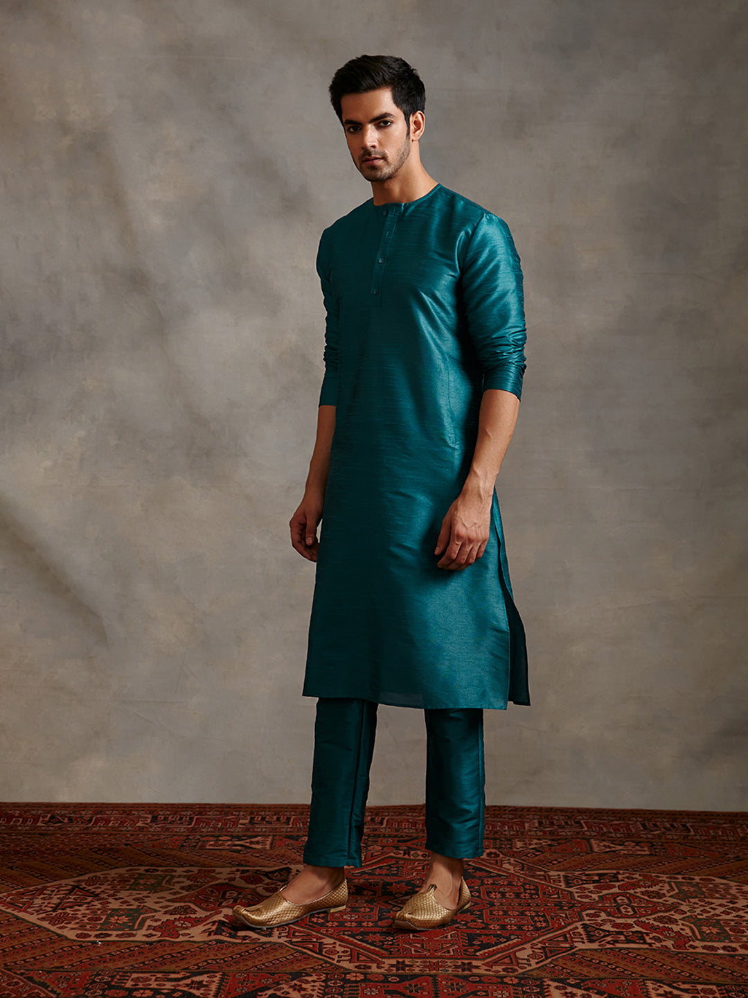 Banarasi straight kurta with straight pants- teal blue