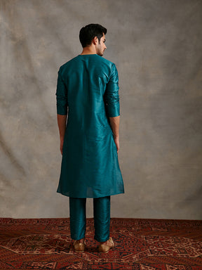 Banarasi straight kurta with straight pants- teal blue