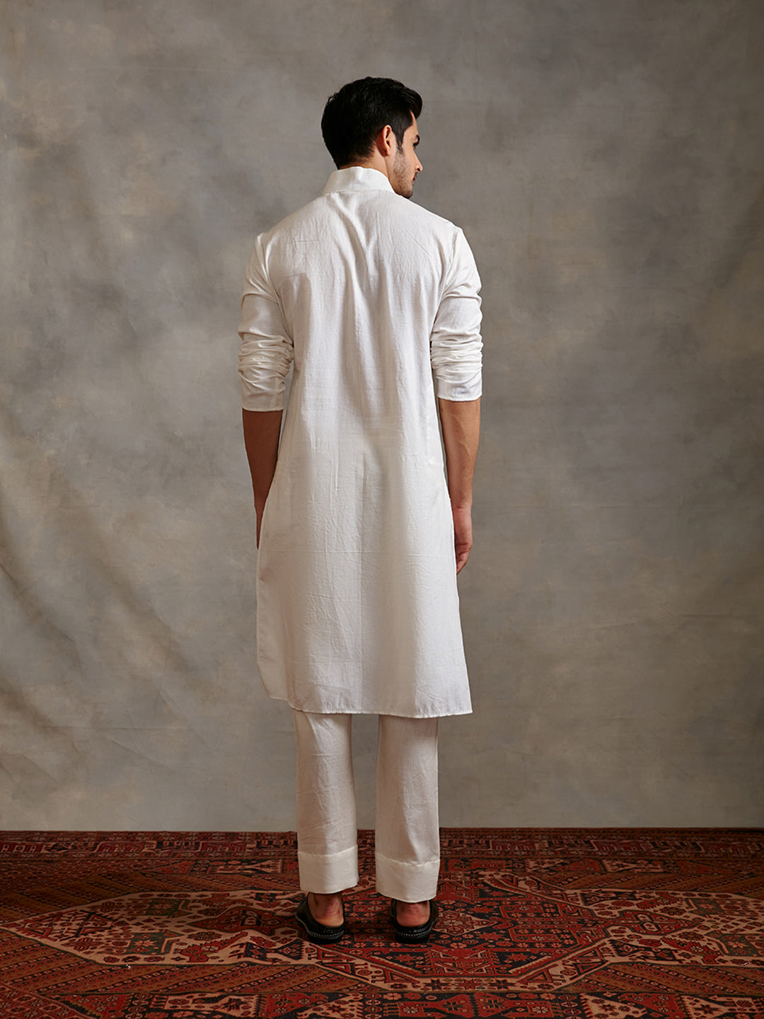 Extended collar cotton flax kurta Set