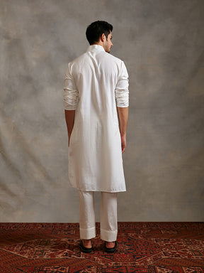 Extended collar cotton flax kurta Set