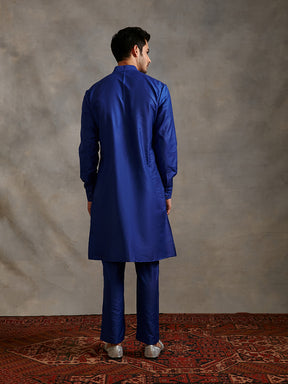 Banarasi pintuck detail kurta-imperial Blue